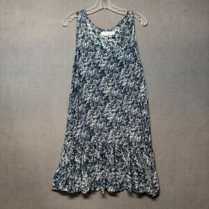 Blue Water Sleeveless Ruffle Hem Shift Dress‎ L Batik Print Resort Wear Beachy
